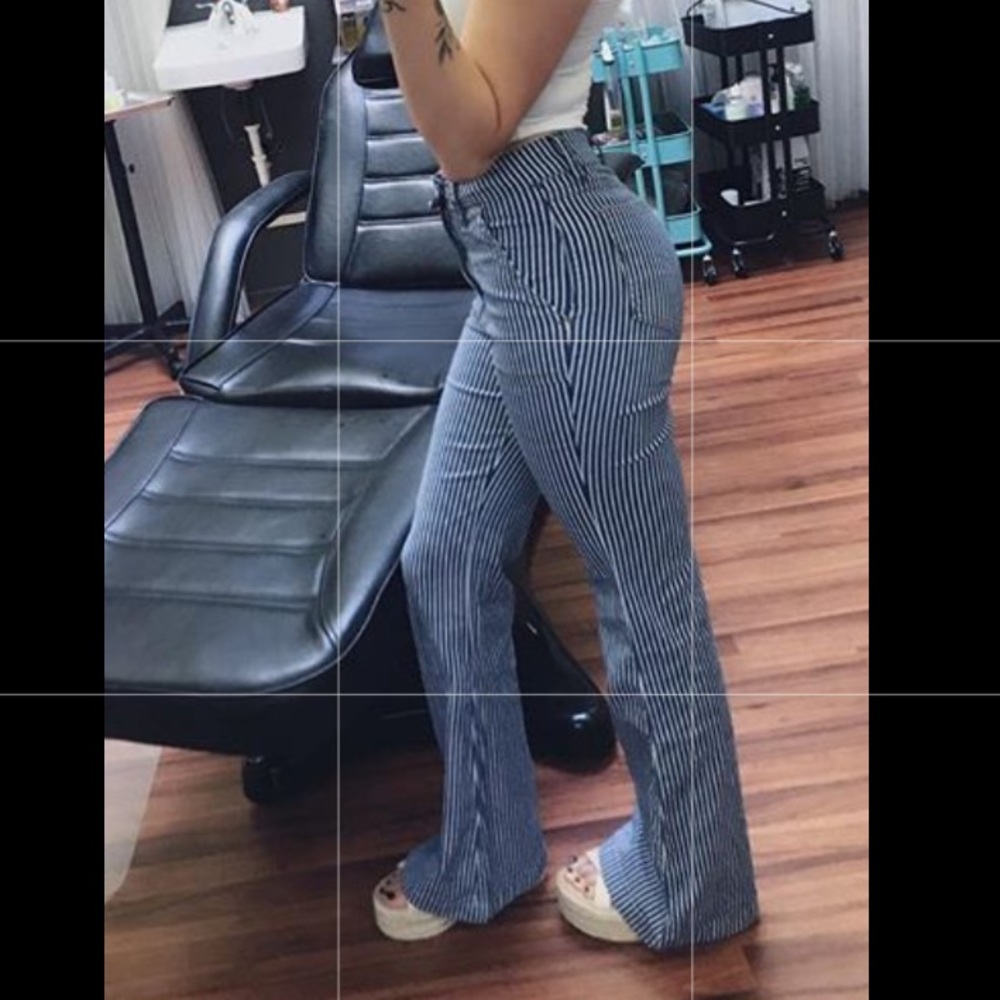 Pin stripped blue and white jeans.